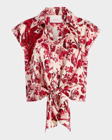 Cinq a Sept Marianna Floral Ribbons Tie Top