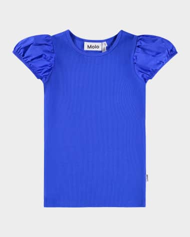Molo Girl's Raluca Ribbed Puff-Sleeve Top, Size 7-12