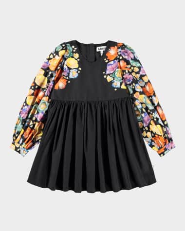 Molo Girl's Cybil Floral Puff-Sleeve Dress, Size 3T-6