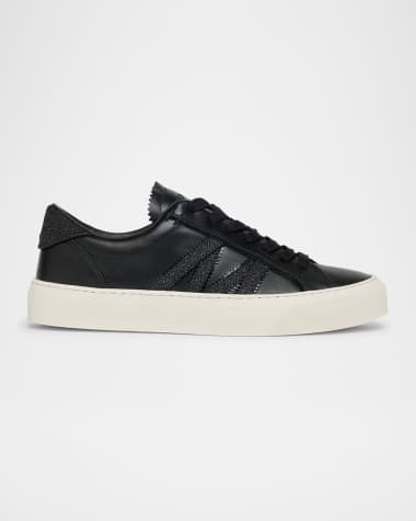 Moncler Monaco 2 Low-Top Glitter Leather Sneakers