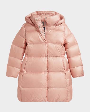 Ralph Lauren Childrenswear Girl's Celia Metallic Long Hooded Down Jacket, Size S-XL