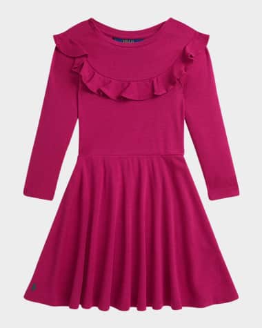 Ralph Lauren Childrenswear Girl's Ruffle-Trim Long-Sleeve Fit & Flare Dress, Size 2-6X