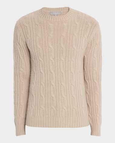 Neiman Marcus Men's Cashmere Cable Knit Crewneck Sweater