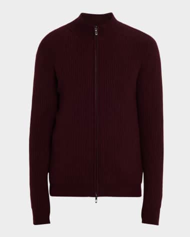 Neiman Marcus Men's Ribbed Full-Zip Cashmere Sweater