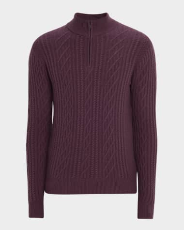 Neiman Marcus Men's Cable Knit Quarter-Zip Cashmere Sweater