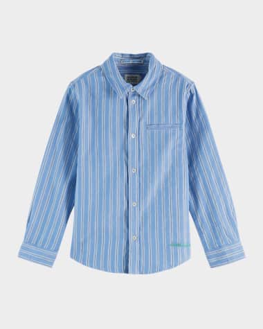 Scotch & Soda Boy's Yarn-Dyed Stripe Button-Front Shirt, Size 4-12