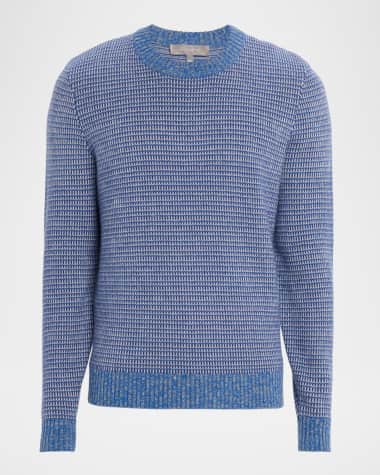 Neiman Marcus Men's Wool and Cashmere Melange Textured Crewneck Sweater