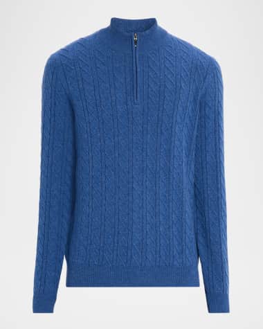 Neiman Marcus Men's Cashmere Cable Knit Quarter-Zip Sweater