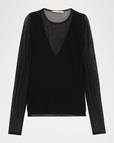 Jason Wu Collection V-Neck Long-Sleeve Sheer Knit Top