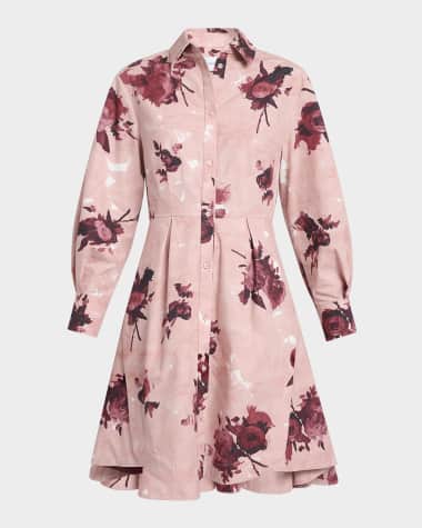 Erdem Floral Long-Sleeve Mini Shirtdress