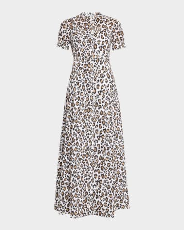 St. John Leopard-Print Eyelet Maxi Dress