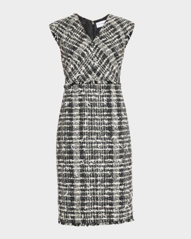 St. John Cap-Sleeve Eyelash Tweed Dress
