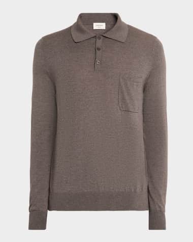 Saint Laurent Men's Fine Wool Knit Pocket Polo Sweater