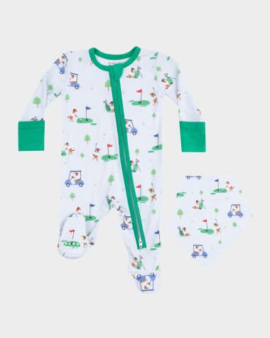 Angel Dear Boy's Dog Gone Golf 2-Way Zip Footie and Bib Set, Size Newborn-9M