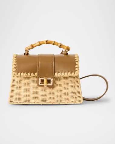 BTB Los Angeles Debon Rattan & Leather Shoulder Bag