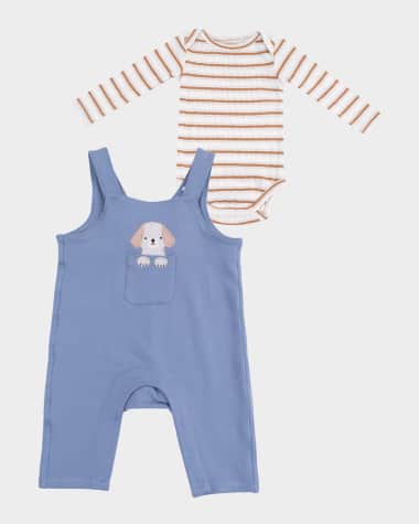 Angel Dear Boy's Best Friend Dog Embroidered Overalls & Bodysuit Set, Size 3M-24M