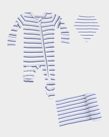 Angel Dear Boy's Striped Footie Romper, Swaddle Blanket, & Bandana Bib Set, Size Newborn-9M