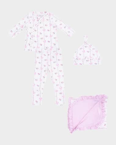 Angel Dear Girl's Dainty Buds and Bows Stripe 4-Piece Set, Size Newborn-3M