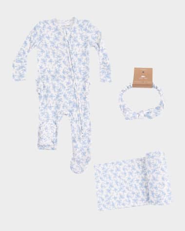 Angel Dear Girl's Romi Floral 2-Way Zip Footie Romper, Headband & Blanket Set, Size Newborn-9M