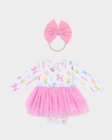 Angel Dear Girl's Balloon Animals Long-Sleeve Tutu Bodysuit and Headband Set, Size 3M-24M