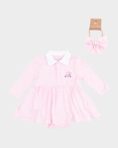 Angel Dear Girl's Golf Cart Polo Bodysuit Dress & Headband Set, Size 0M-24M