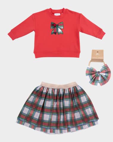 Angel Dear Girl's 3-Piece Holiday Plaid Sweatshirt & Skirt Set, Size 6M-3