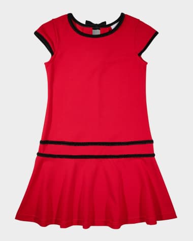 Florence Eiseman Girl's Velvet-Trim Crepe Knit Dress, Size 7-14