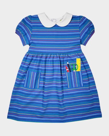 Florence Eiseman Girl's School Supplies Applique Stripe Knit Dress, Size 2-6
