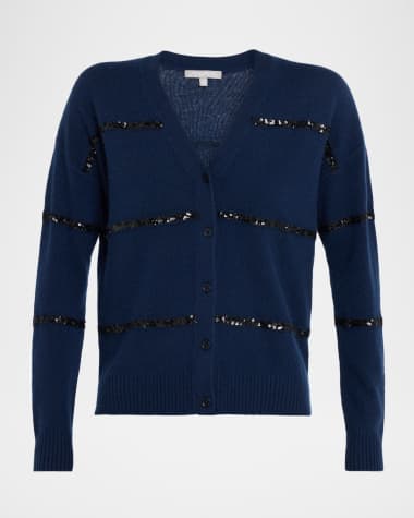 Neiman Marcus Cashmere Collection Cashmere Sequin Striped Cardigan