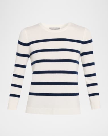 Neiman Marcus Cashmere Collection Cashmere Striped Crewneck