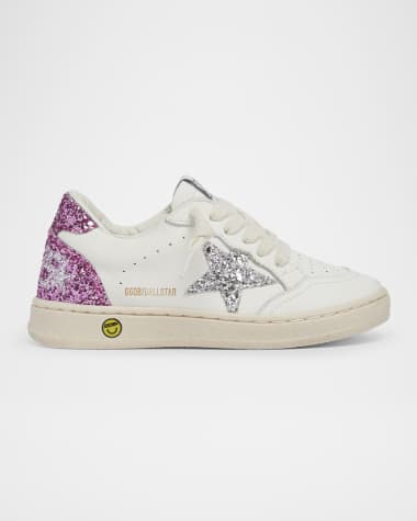 Golden Goose Girl's Ballstar Leather Glitter Star Sneakers, Baby/Toddler