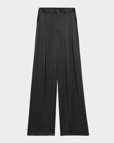 LAPOINTE Pleated Wide-Leg Satin Pants