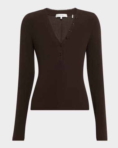 FRAME The Mesh Trim Ribbed Henley Top