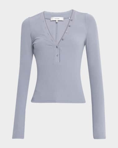 FRAME The Mesh Trim Ribbed Henley Top