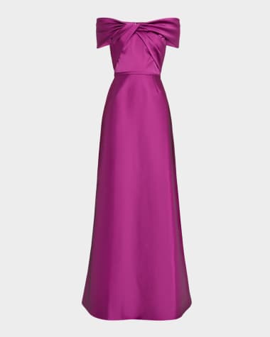 Rickie Freeman for Teri Jon Off-Shoulder Stretch Mikado Gown