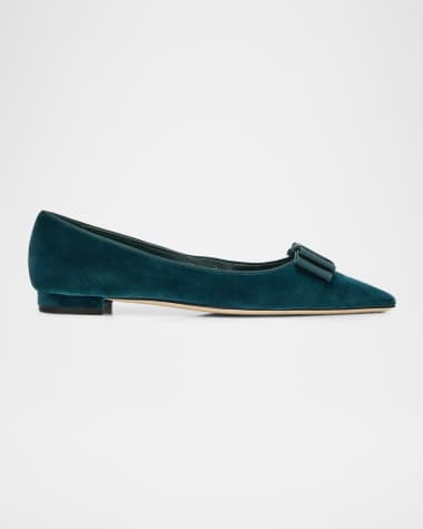 Manolo Blahnik Reador Velvet Bow Flats