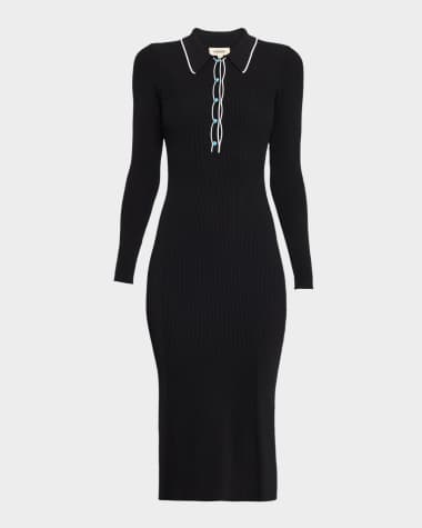 L'Agence Yaretzi Ribbed Long-Sleeve Midi Dress