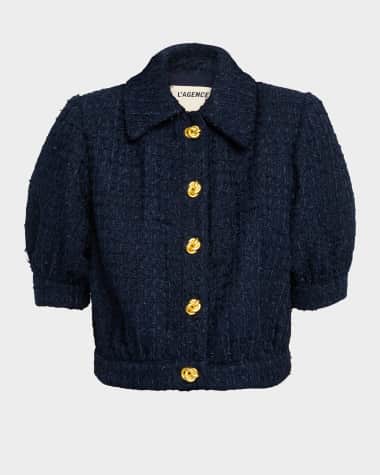 L'Agence Cove Cropped Short-Sleeve Tweed Jacket