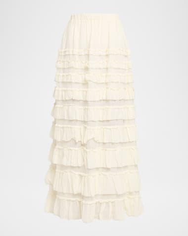 Sea Anise Pull-On Ruffle Maxi Skirt