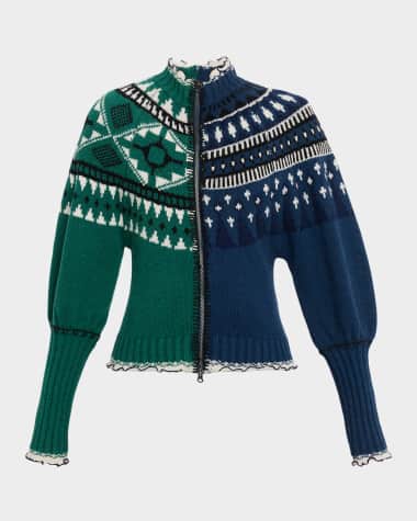 Sea Linea Zip-Front Fair Isle Cardigan