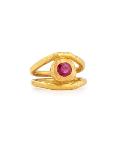 Jean Mahie Fleur 22K Gold Ruby Ring, Size 6