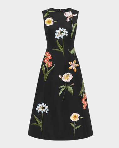 LEO LIN Cleo Beaded Floral-Embroidered Midi Dress