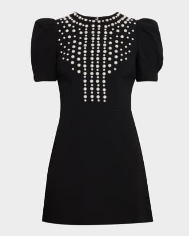 REBECCA VALLANCE Puff-Sleeve Pearly Studded Mini Dress