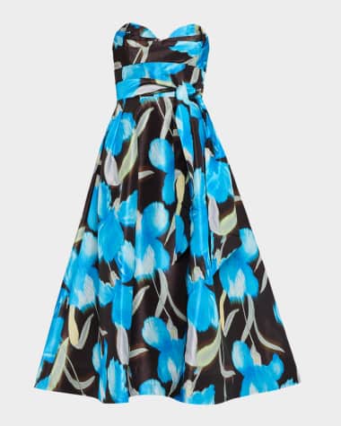 REBECCA VALLANCE Ingrid Strapless Floral-Print Midi Dress
