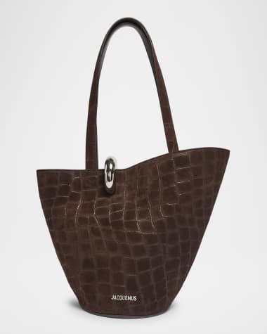 Jacquemus Le Bambola Moyen Croc-Embossed Suede Tote Bag