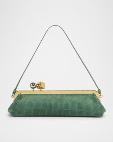 Jacquemus La Pochette Salon Suede Croc-Embossed Shoulder Bag
