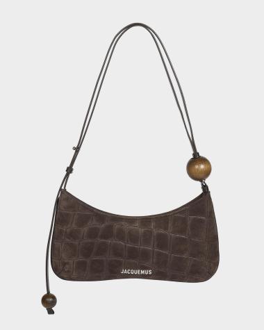 Le Bisou Perle Croc-Embossed Suede Shoulder Bag