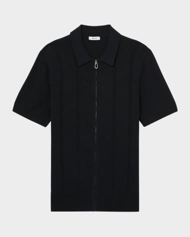 Reiss Men's Tay Pointelle Knit Full-Zip Polo Shirt