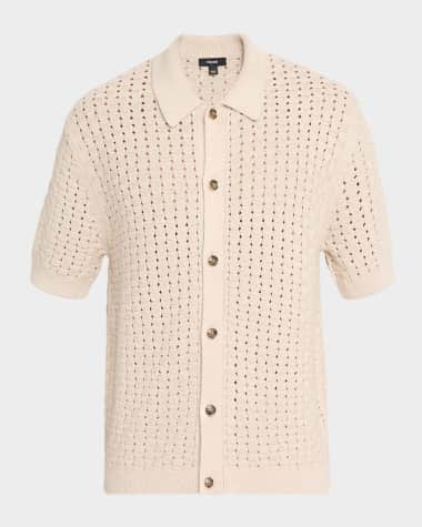 Reiss Men's Basketweave Knit Button Short-Sleeve Shirt