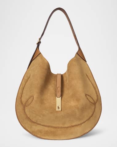 Polo Ralph Lauren Polo ID Medium Whipstitch Suede Shoulder Bag